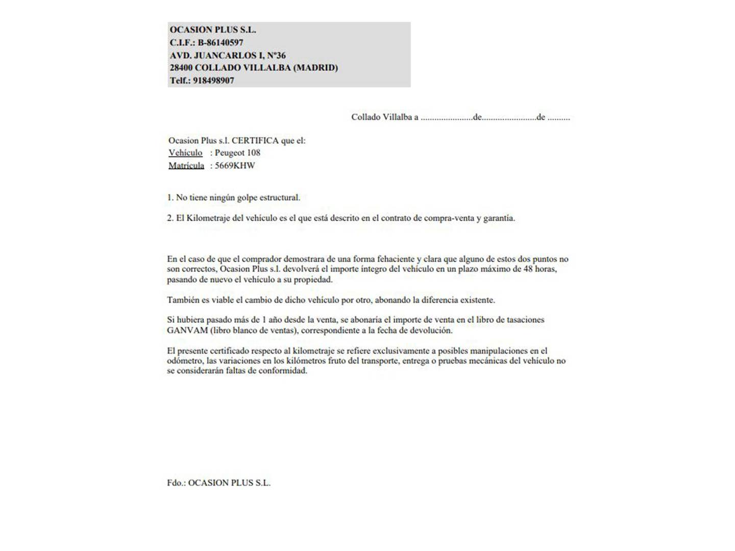 Foto del certificado del Peugeot 108 Peugeot 108 1.2 PureTech Active (82 CV)