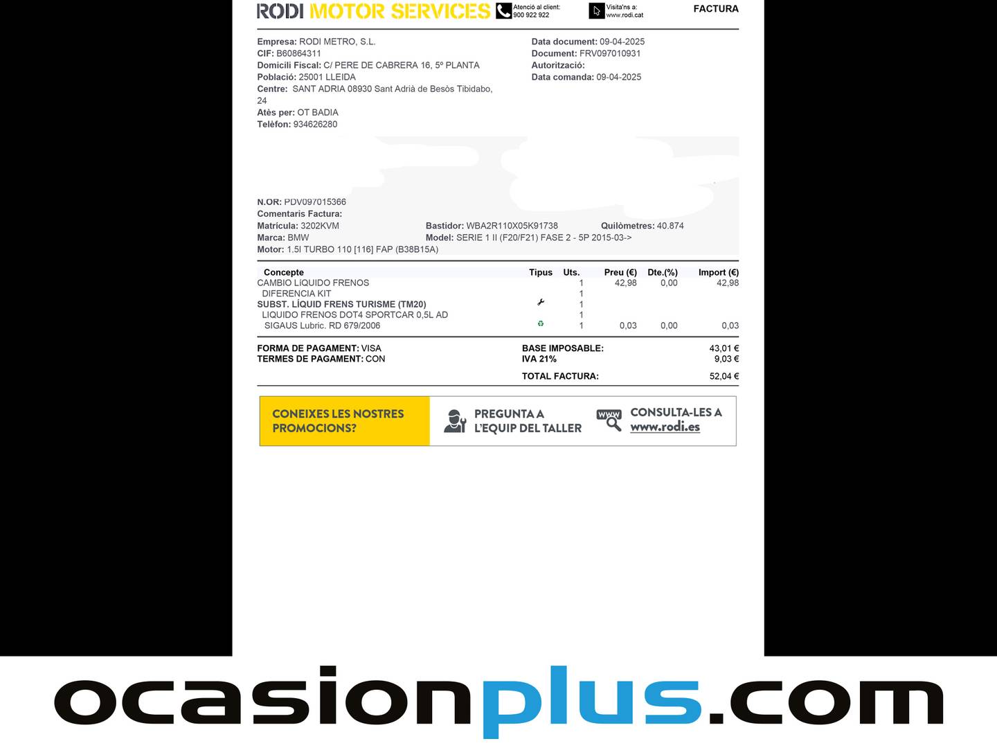 Foto del mantenimiento del BMW Serie 1 BMW Serie 1 116i (109 CV)