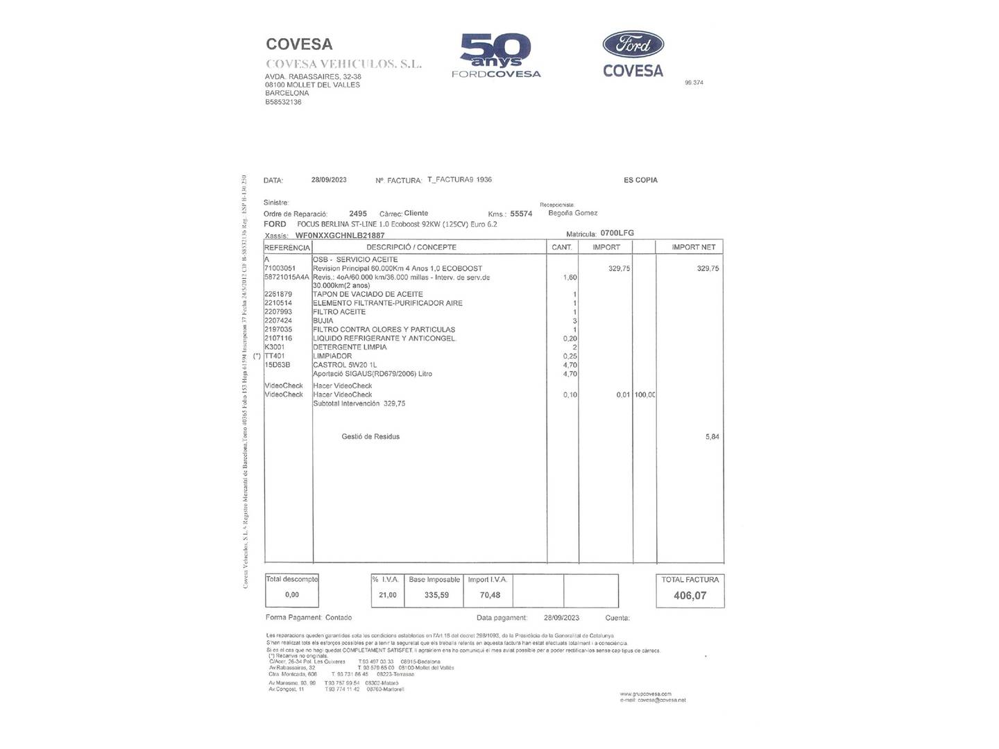 Foto del mantenimiento del Ford Focus Ford Focus 1.0 Ecoboost S&S ST-Line (125 CV)