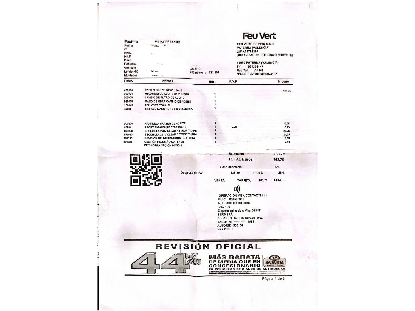 Foto del mantenimiento del Nissan QASHQAI Nissan Qashqai DIG-T 115 N-Connecta Xtronic (115 CV)