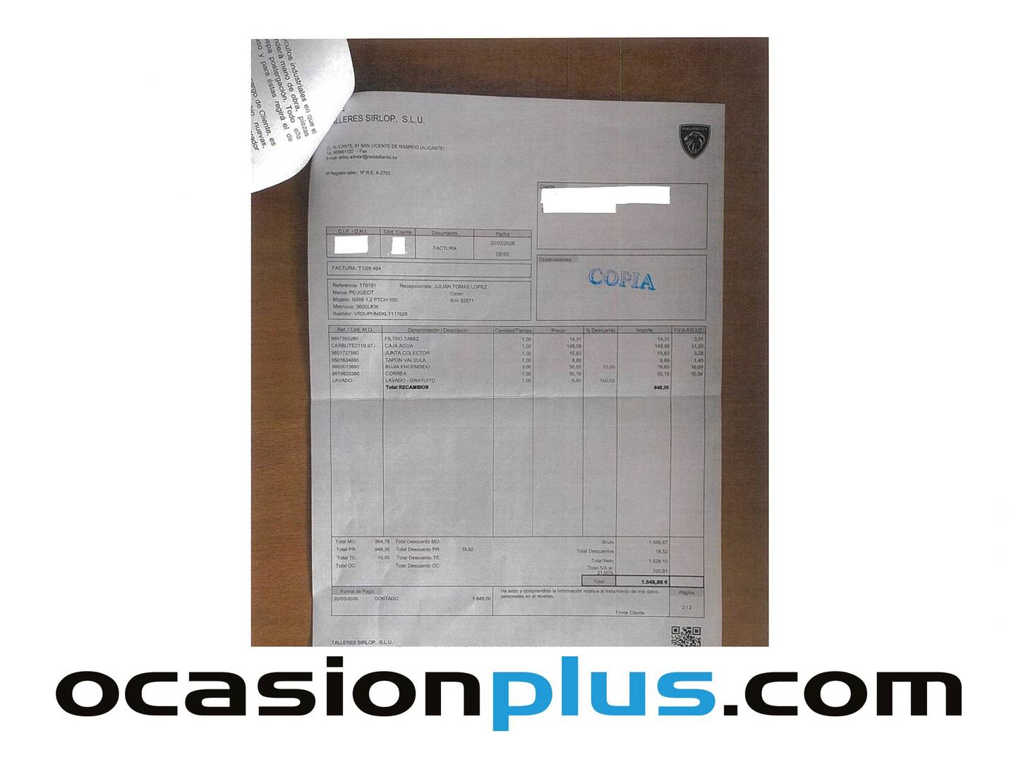 Foto del mantenimiento del Peugeot 208 Peugeot 208 PureTech 100 Allure 100 CV)