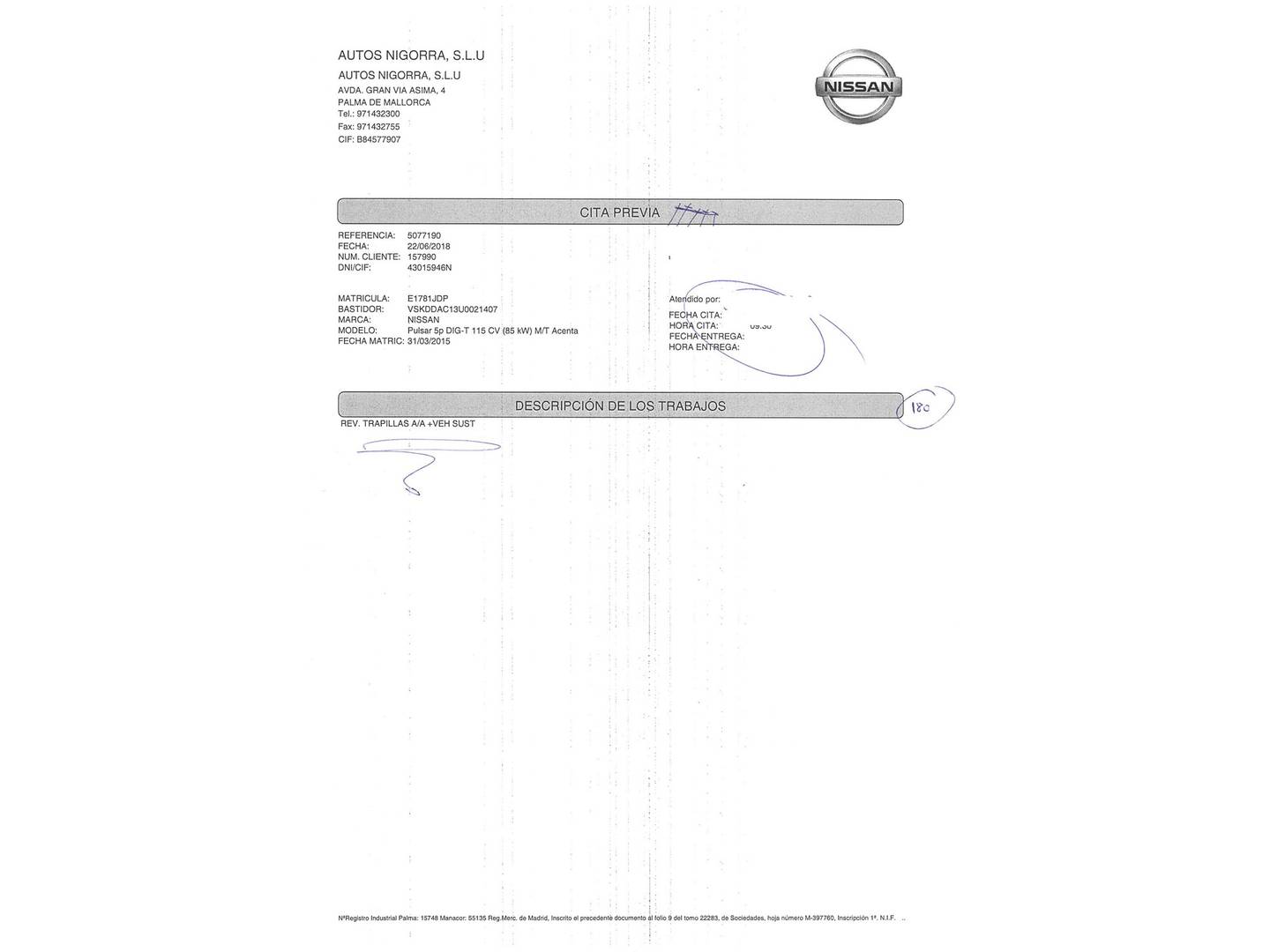 Foto del mantenimiento del Nissan PULSAR Nissan Pulsar 1.2 DIG-T Acenta (115 CV)