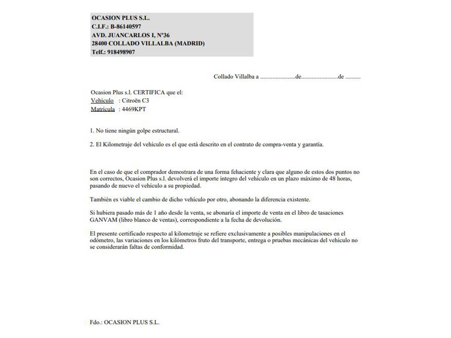 Foto del certificado del Citroën C3 Citroën C3 PureTech 82 Feel (83 CV)