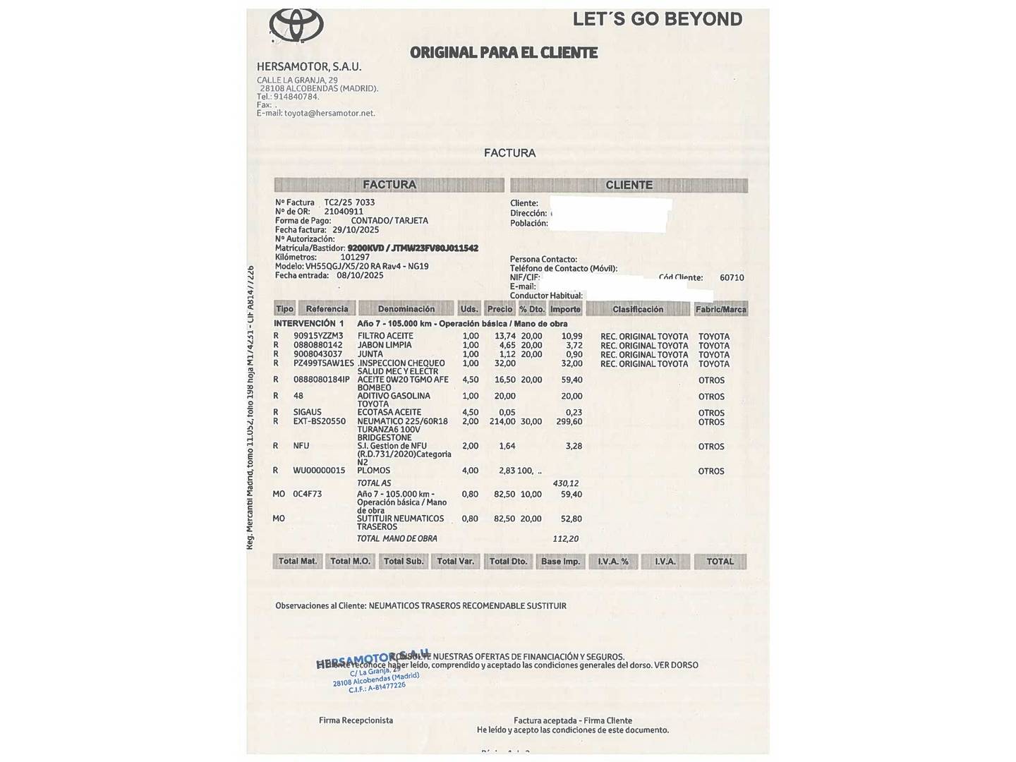 Foto del mantenimiento del Toyota Rav4 Toyota Rav4 2.5l hybrid Feel! (218 CV)