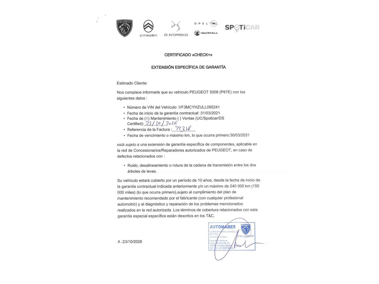 Foto del mantenimiento del Peugeot 5008 Peugeot 5008 BlueHDi 130 S&S Allure (130 CV) EAT8 7 Plazas