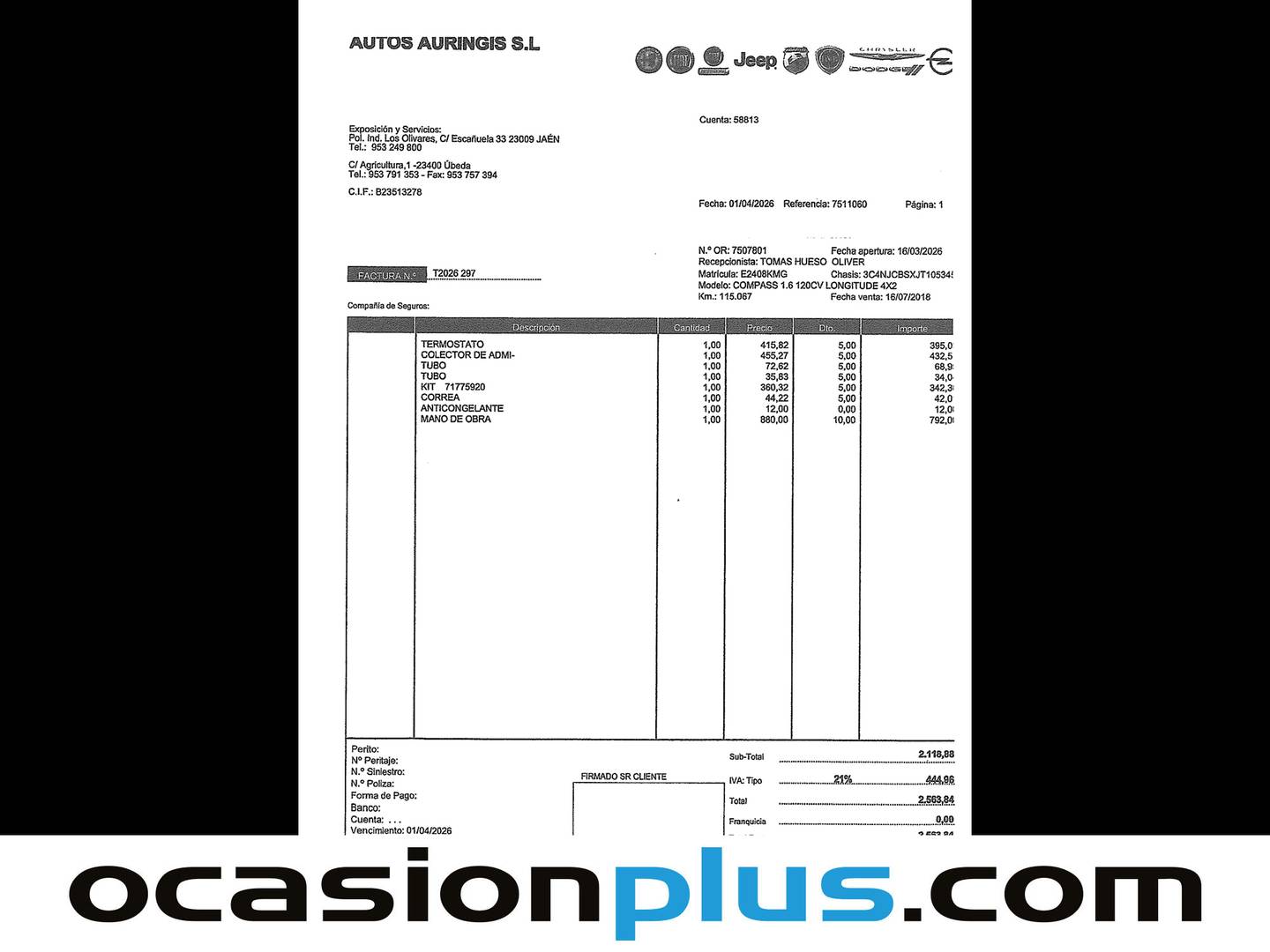 Foto del mantenimiento del Jeep Compass Jeep Compass 1.6 Multijet Longitude 4x2 (120 CV)