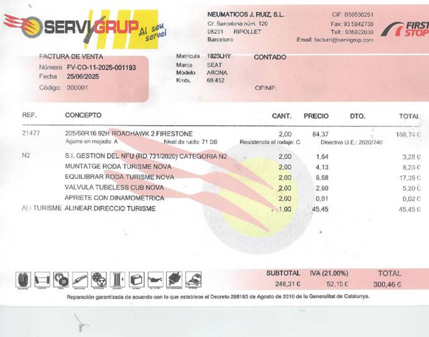 Foto del mantenimiento del Seat Arona Seat Arona 1.0 TSI Ecomotive S&S Style (115 CV)