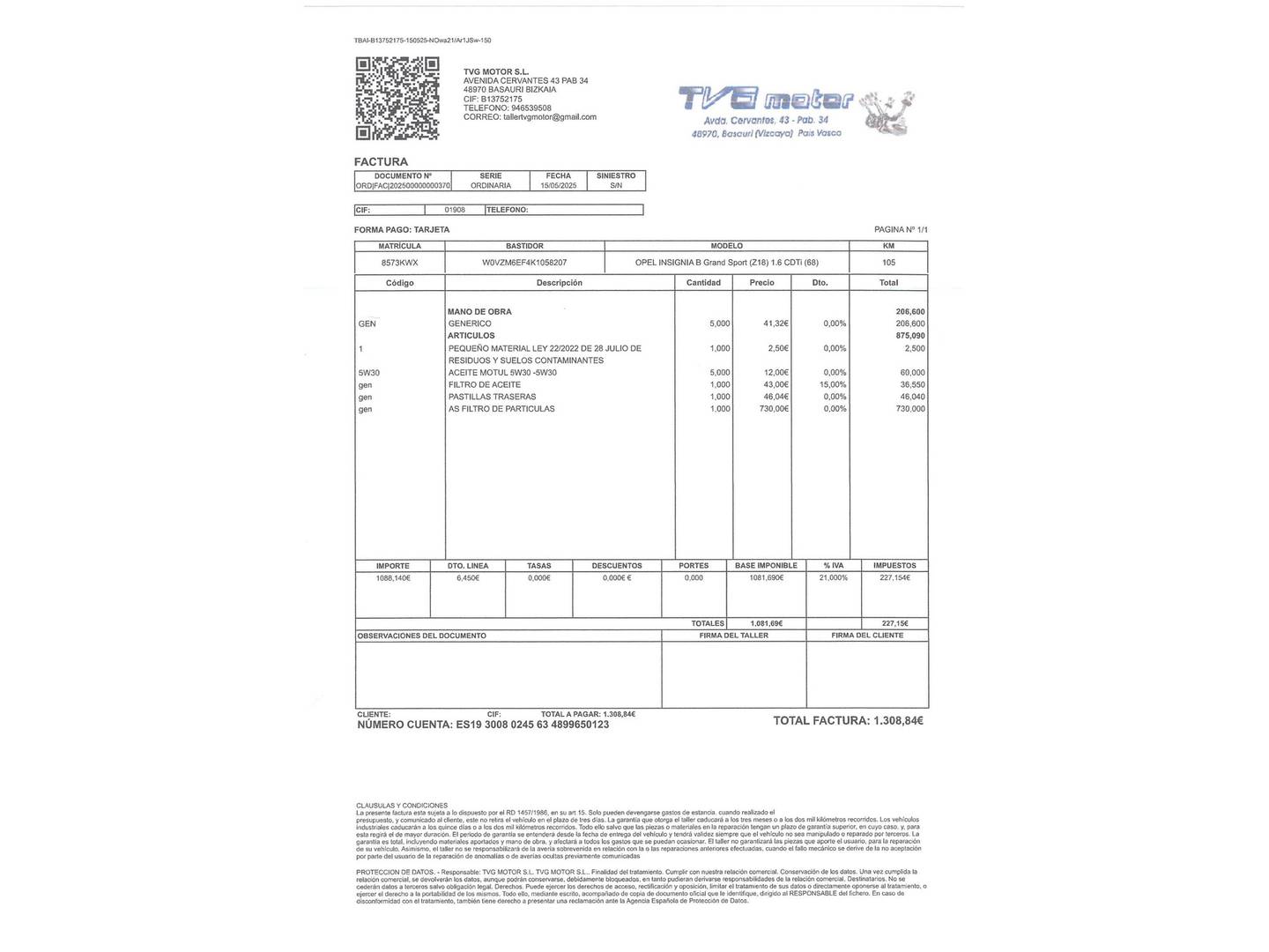Foto del mantenimiento del Opel Insignia Opel Insignia GS 1.6 CDTI TD Selective Pro (136 CV)