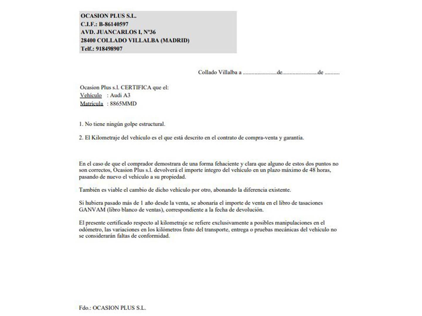 Foto del certificado del Audi A3 Audi A3 Sportback Advanced 30 TFSI (110 CV) S tronic