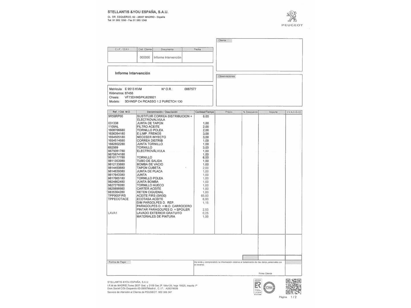 Foto del mantenimiento del Citroën C4 Spacetourer Citroën C4 Spacetourer PureTech 130 Feel (130 CV)