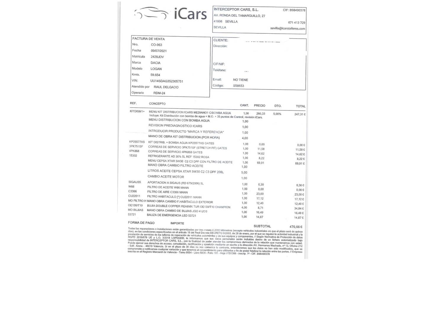 Foto del mantenimiento del Dacia Logan Dacia Logan 1.2 Ambiance (75 CV)