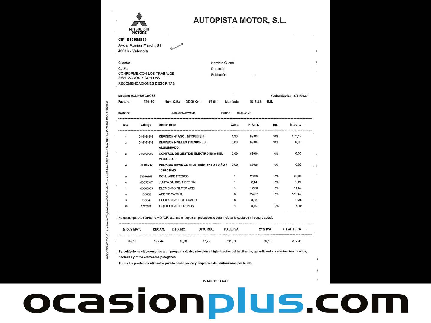 Foto del mantenimiento del Mitsubishi Eclipse Cross Mitsubishi Eclipse Cross 150T Motion 2WD (163 CV)