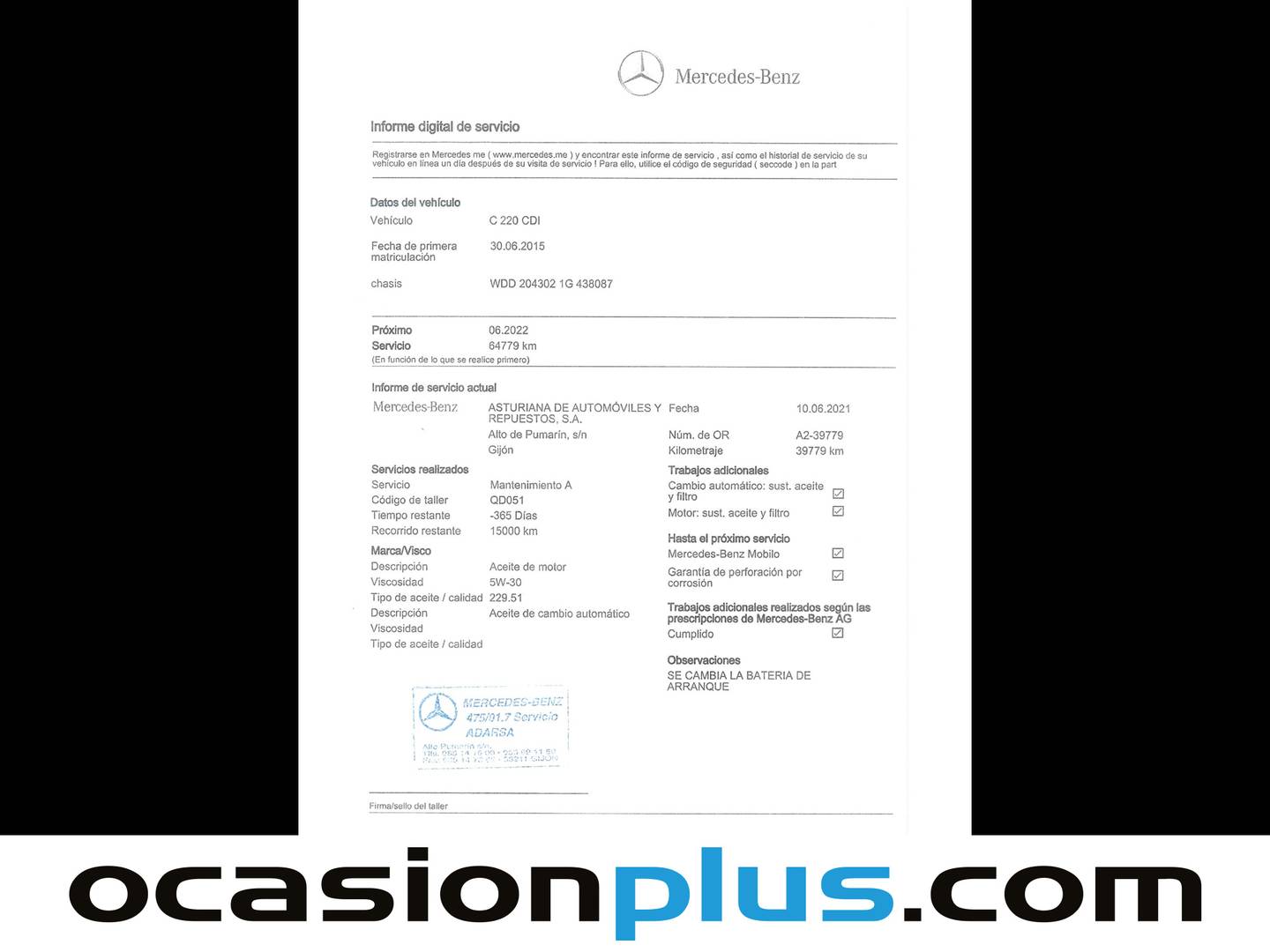 Foto del mantenimiento del Mercedes Clase C Mercedes Clase C Coupe 220 CDI (170 CV)