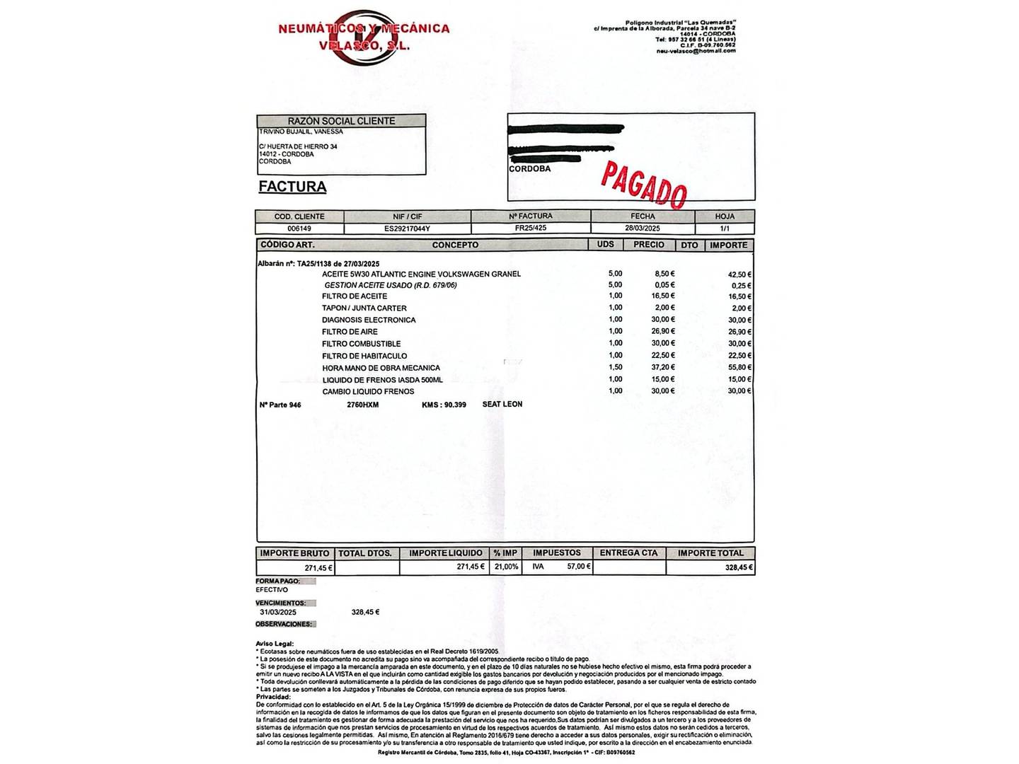 Foto del mantenimiento del Seat León Seat León ST 2.0 TDI S&S FR DSG (150 CV)