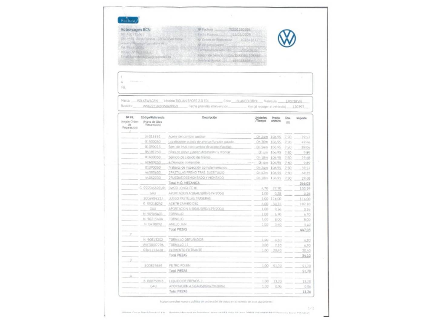 Foto del mantenimiento del Volkswagen Tiguan Volkswagen Tiguan Sport 2.0 TDI 4Motion Pack R-line (190 CV) DSG