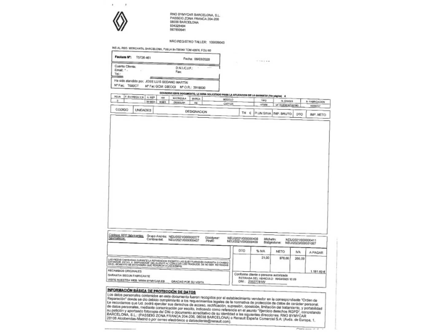 Foto del mantenimiento del Renault Captur Renault Captur Zen E-TECH Híbrido enchufable (160 CV)