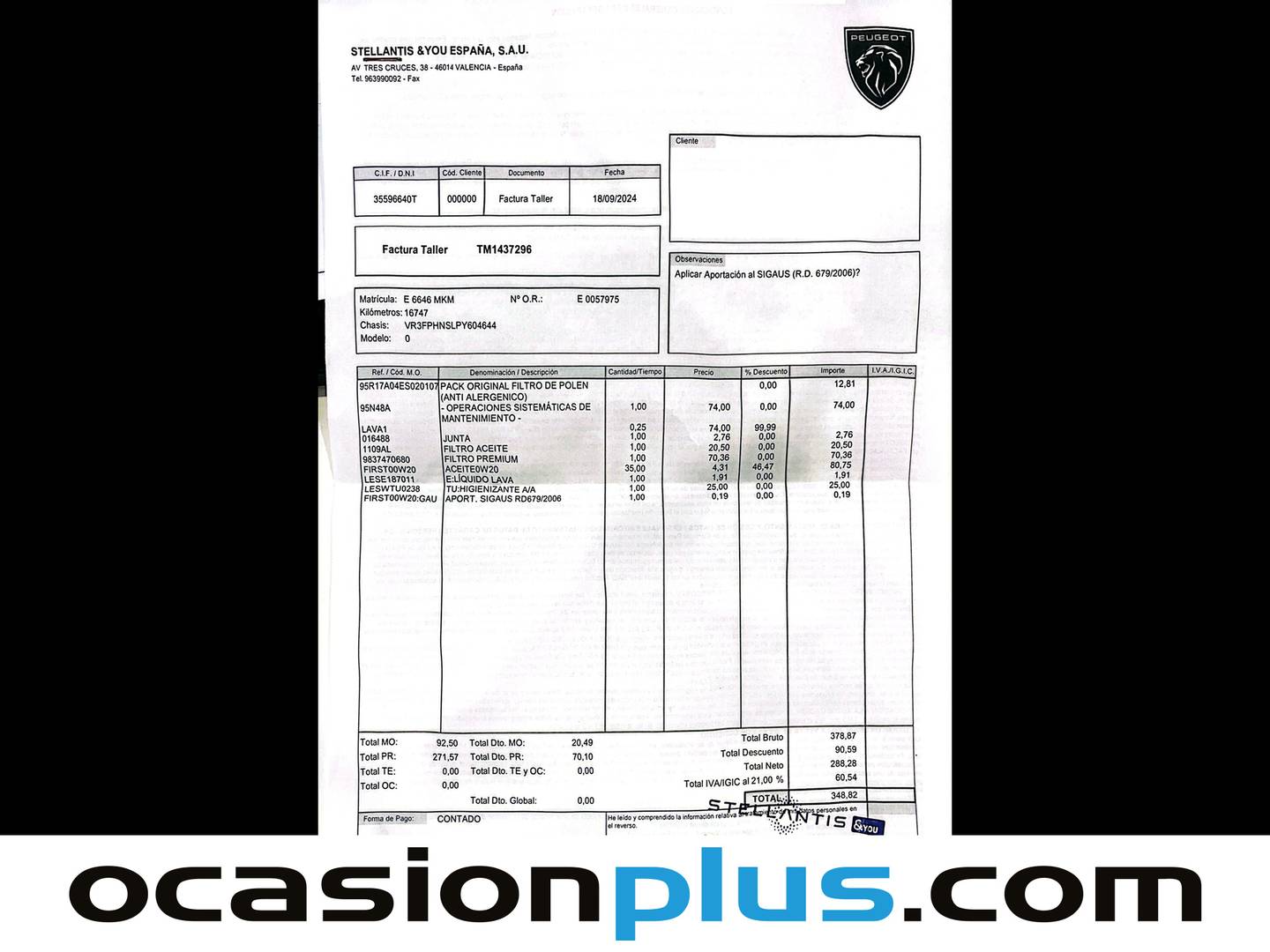 Foto del mantenimiento del Peugeot 308 Peugeot 308 PureTech 130 S&S Allure Pack (130 CV)