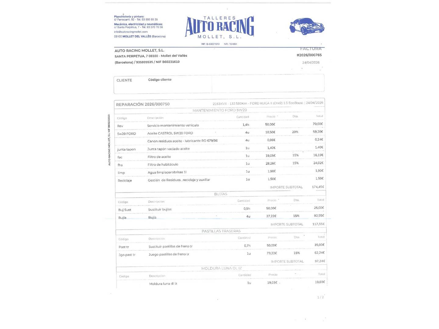 Foto del mantenimiento del Ford Kuga Ford Kuga 1.5 EcoBoost S&S Trend+ 4x2 (150 CV)