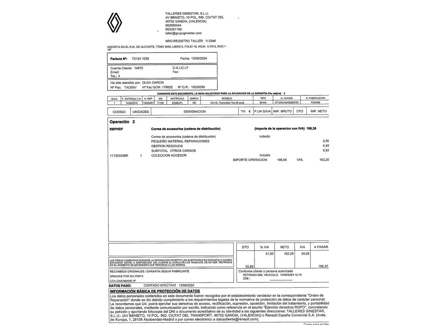 Foto del mantenimiento del Renault Clio Renault Clio TCe 90 Technofeel eco2 (90 CV)