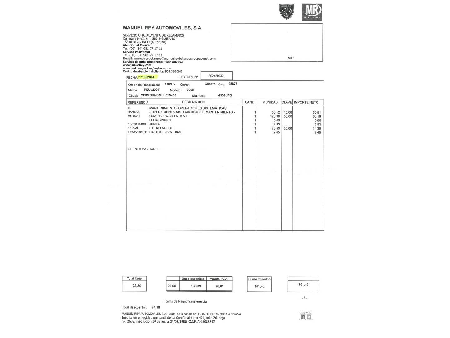 Foto del mantenimiento del Peugeot 5008 Peugeot 5008 PureTech 130 GT Line (130 CV) 7 Plazas
