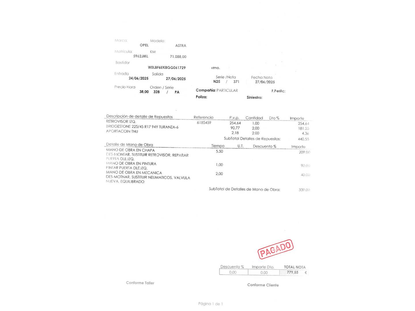 Foto del mantenimiento del Opel Astra Opel Astra 1.6 CDTi Dynamic (110 CV)