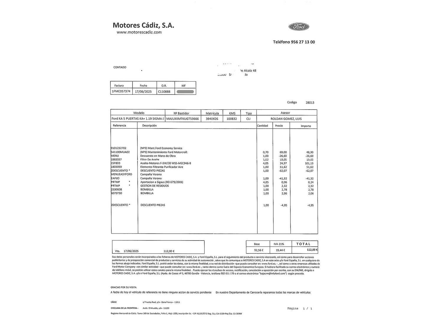 Foto del mantenimiento del Ford Ka+ Ford Ka+ 1.2 Ti-VCT Ultimate (85 CV)