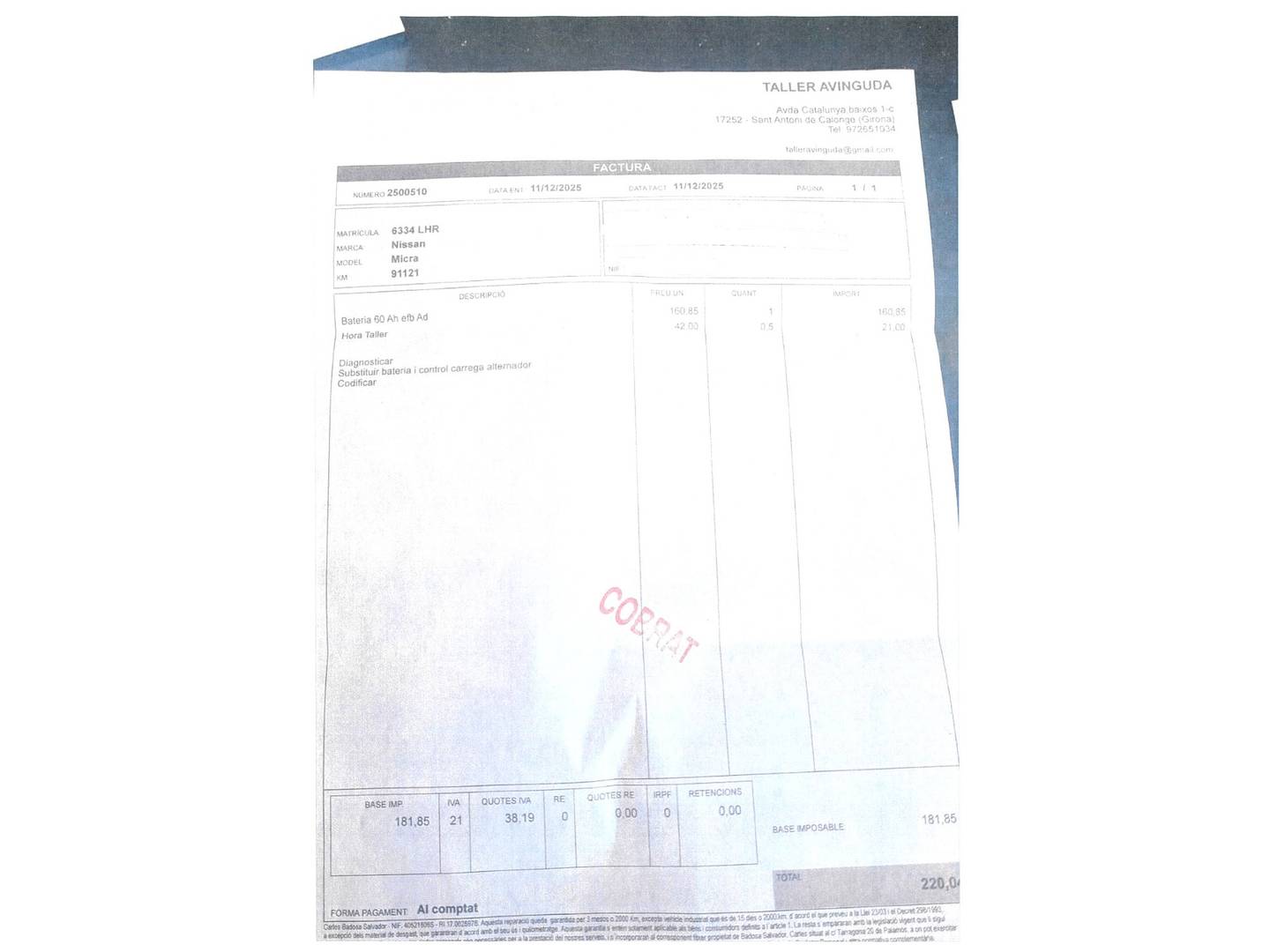 Foto del mantenimiento del Nissan Micra Nissan Micra IG-T N-Connecta (100 CV)