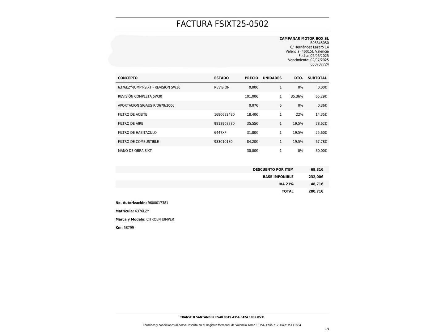 Foto del mantenimiento del Citroën Jumpy Citroën Jumpy Furgon BlueHDi 100 Talla XL (102 CV)