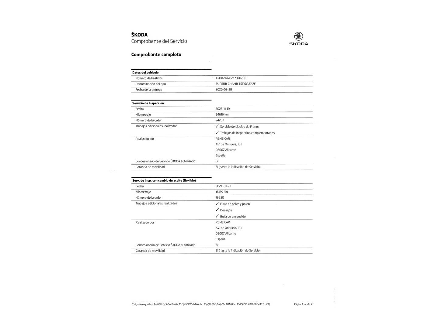 Foto del mantenimiento del Skoda Superb Skoda Superb 1.5 TSI Sport Line Plus DSG (150 CV)
