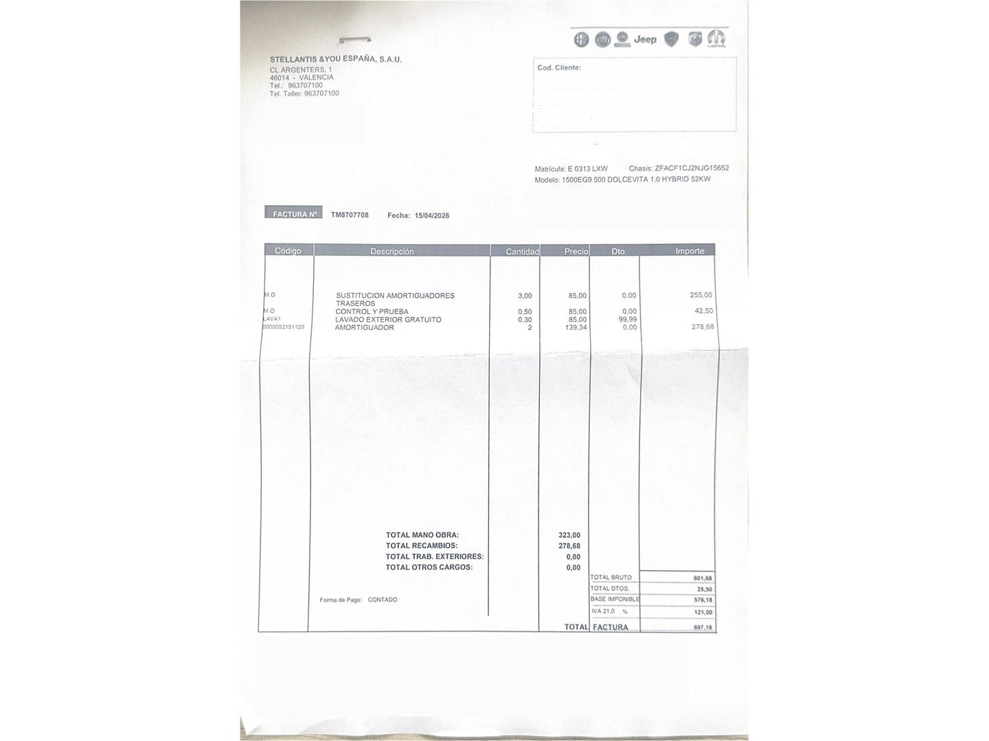 Foto del mantenimiento del Fiat 500 Fiat 500 1.0 Hybrid Dolcevita (70 CV)