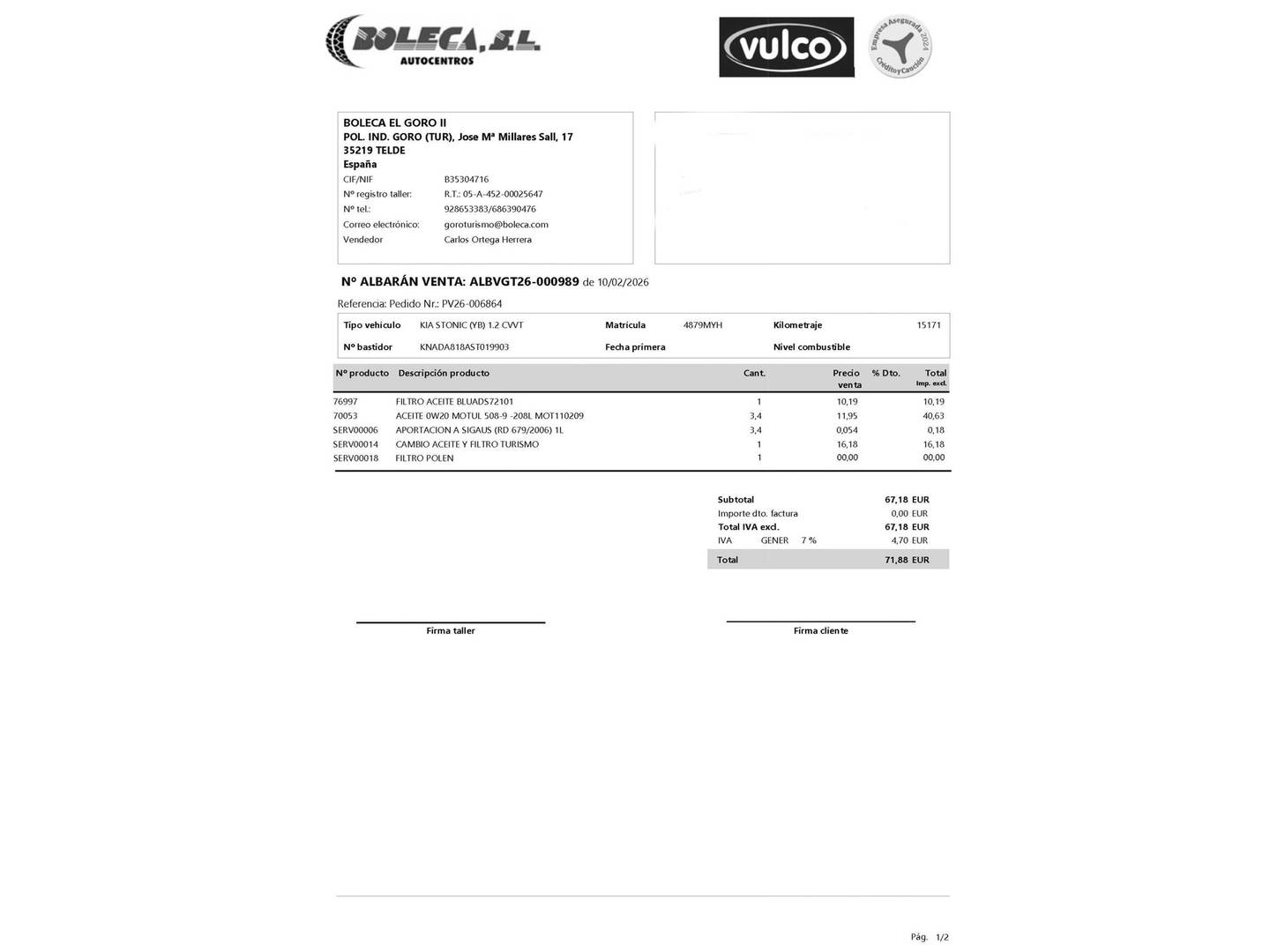 Foto del mantenimiento del KIA Stonic KIA Stonic 1.2 DPi Drive (79 CV)