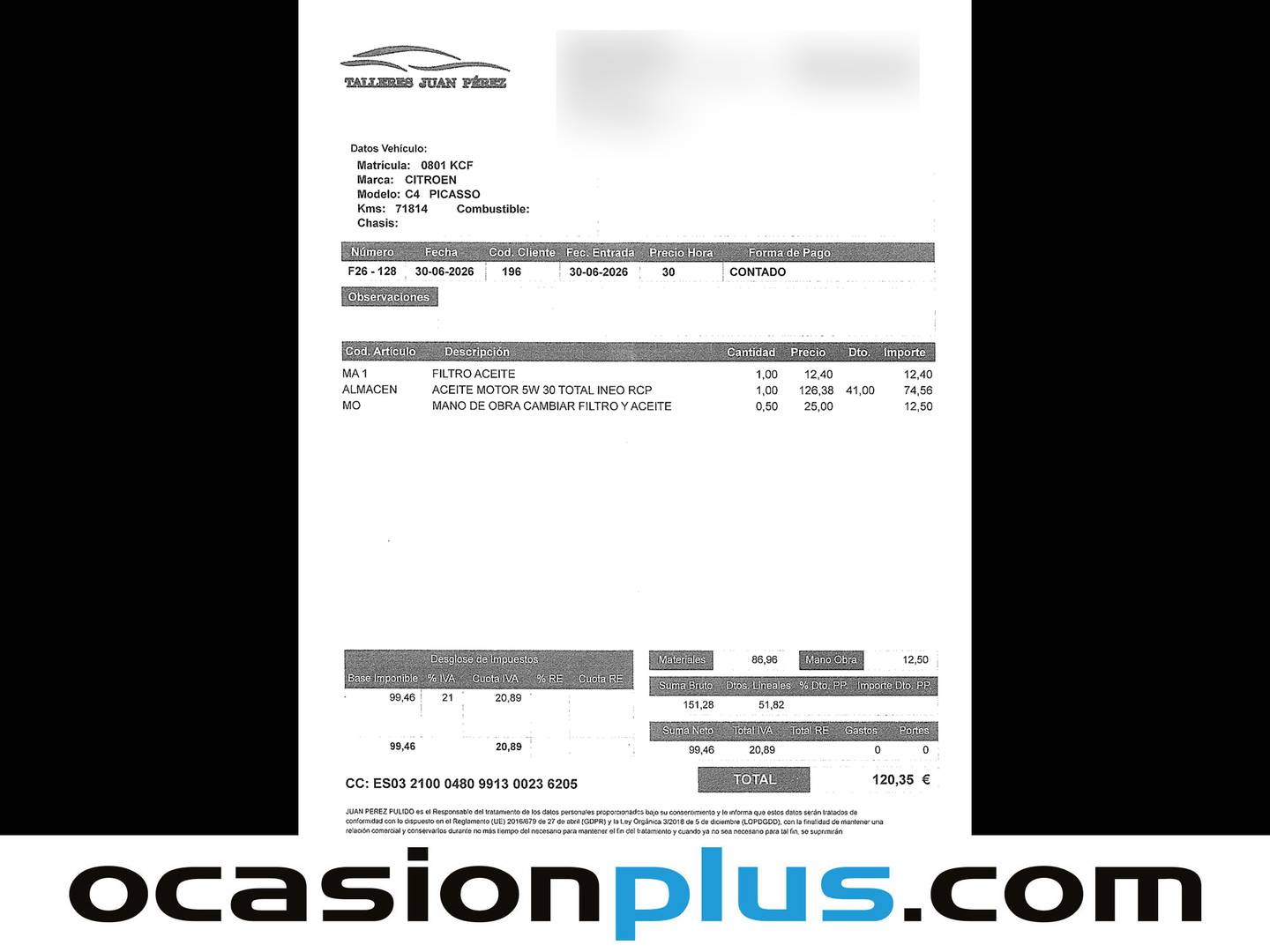 Foto del mantenimiento del Citroën C4 Picasso Citroën C4 Picasso PureTech 110 S&S First (110 CV)