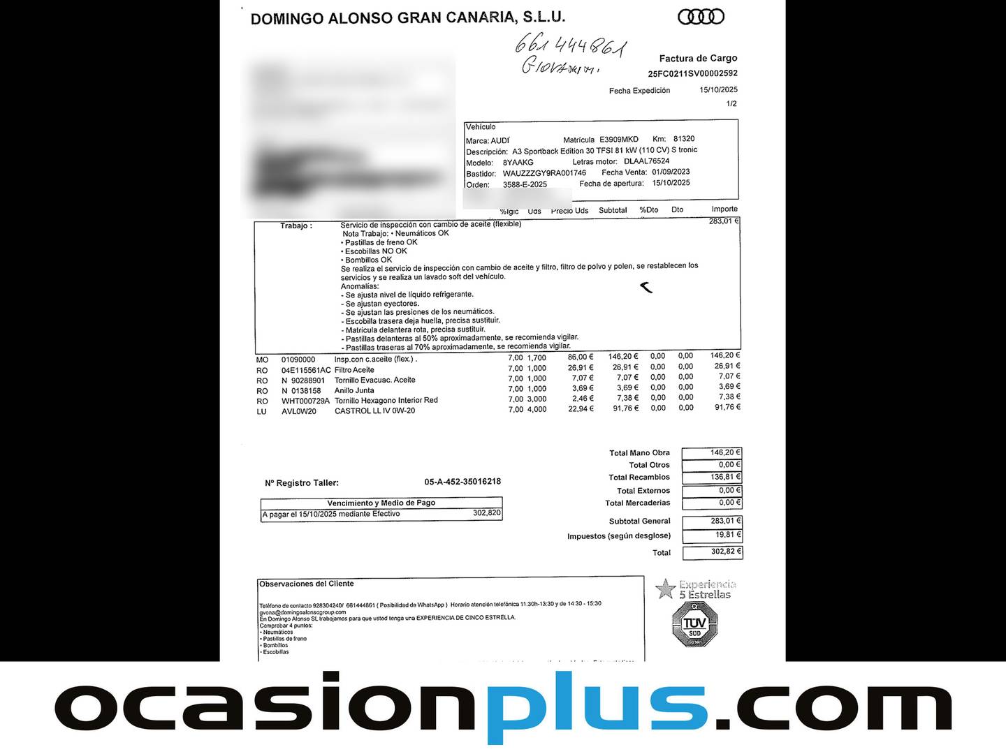 Foto del mantenimiento del Audi A3 Audi A3 Sportback 30 TFSI (110 CV) S tronic