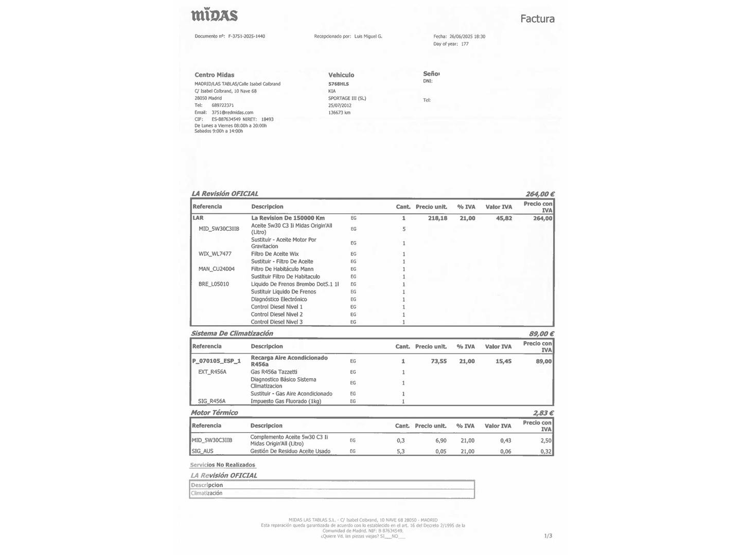 Foto del mantenimiento del KIA Sportage Kia Sportage 1.7 CRDI VGT Drive 4x2 (115 CV)