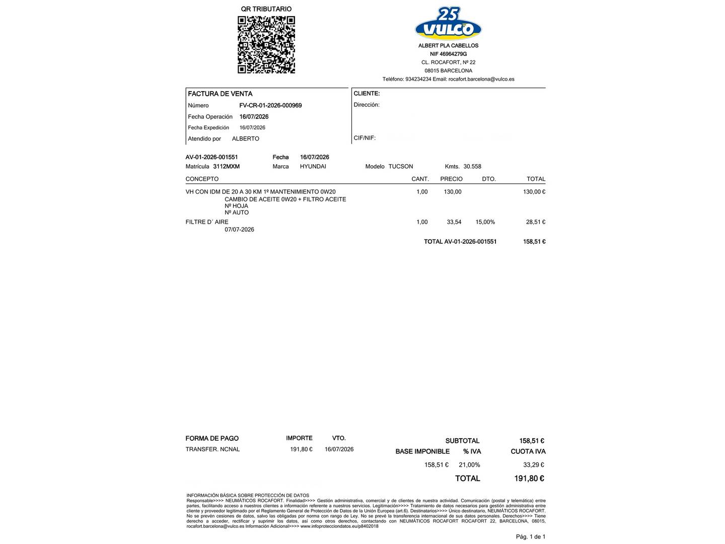 Foto del mantenimiento del Hyundai Tucson Hyundai Tucson 1.6T HEV Klass AT (215 CV)