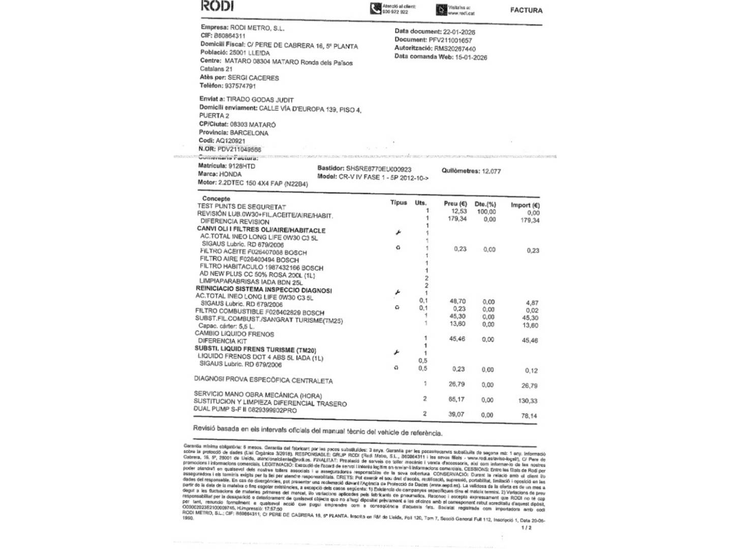 Foto del mantenimiento del Honda CR-V Honda CR-V 2.2 I-DTEC Elegance 4WD  (150 CV)