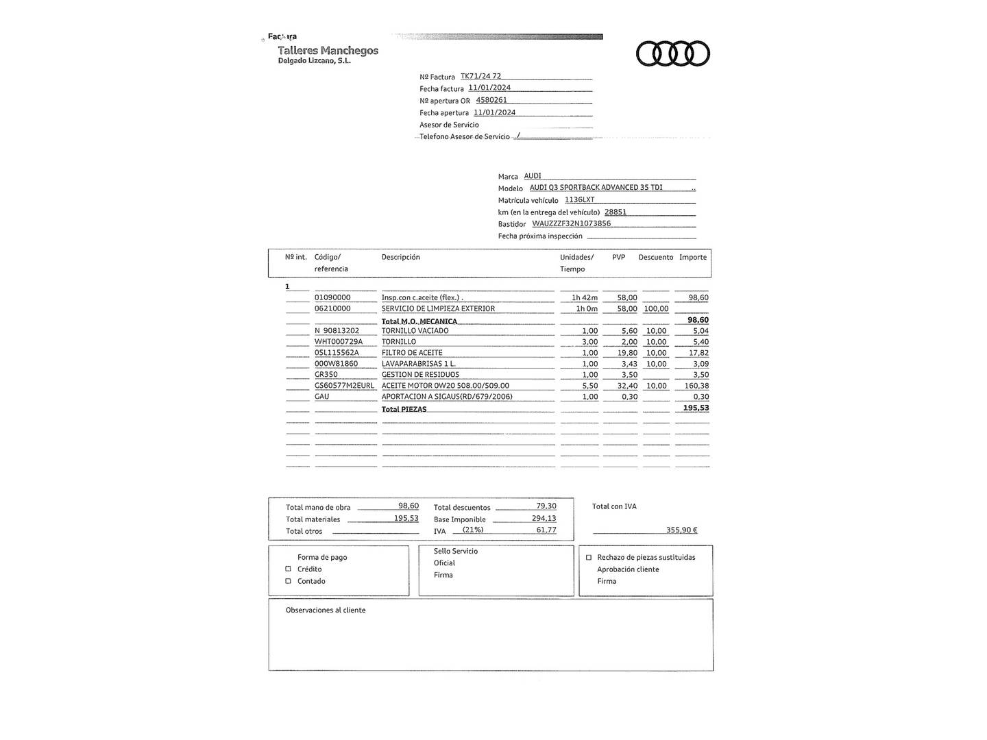 Foto del mantenimiento del Audi Q3 Sportback Audi Q3 Sportback 35 TDI (150 CV) S tronic