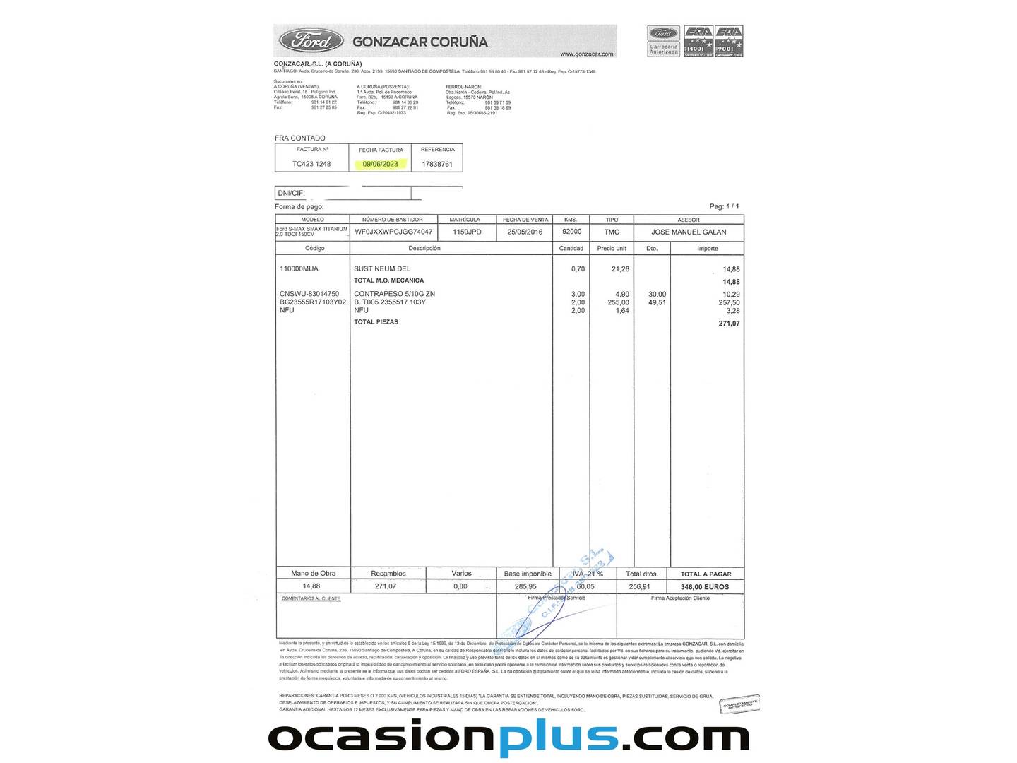 Foto del mantenimiento del Ford S-MAX Ford S-Max 2.0 TDCI Titanium PowerShift (150 CV) 7 Plazas