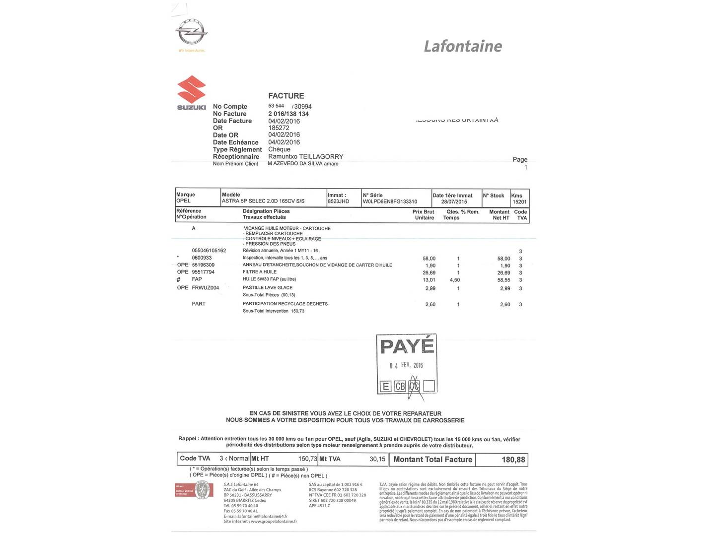Foto del mantenimiento del Opel Astra Opel Astra 2.0 CDTi S&S Selective (165 CV)
