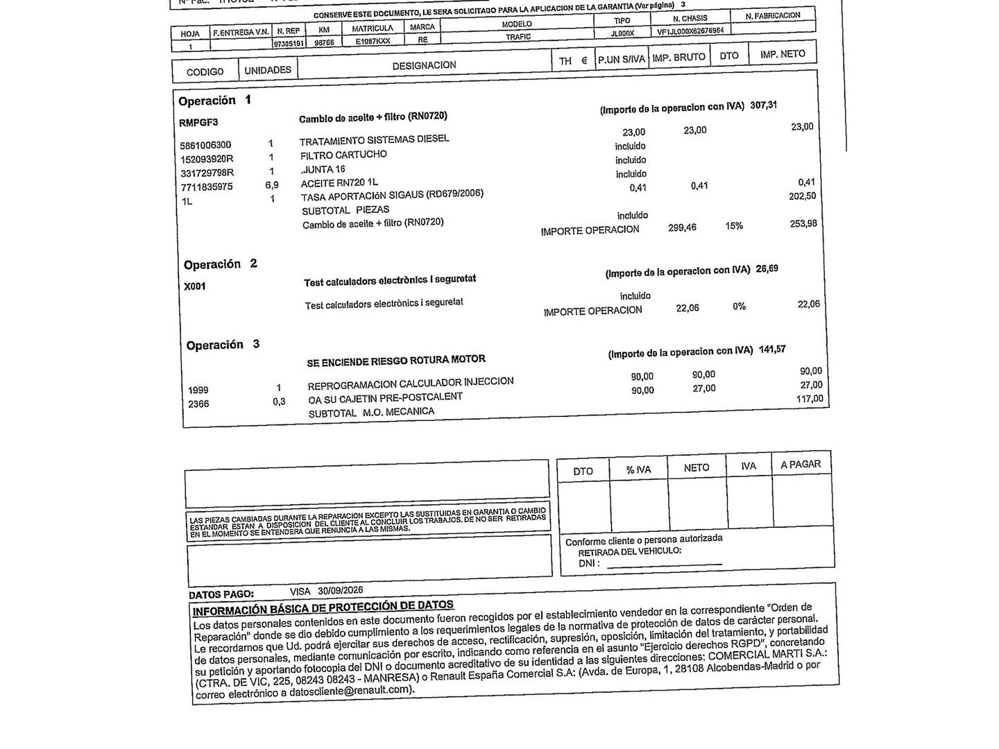 Foto del mantenimiento del Renault Trafic Renault Trafic Combi 9 Energy dCi (120 CV) 9 Plazas