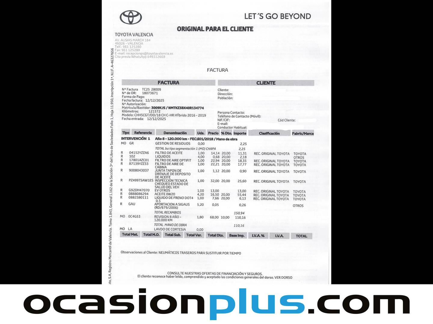 Foto del mantenimiento del Toyota C-HR Toyota C-HR 1.8 125H Advance (122 CV)