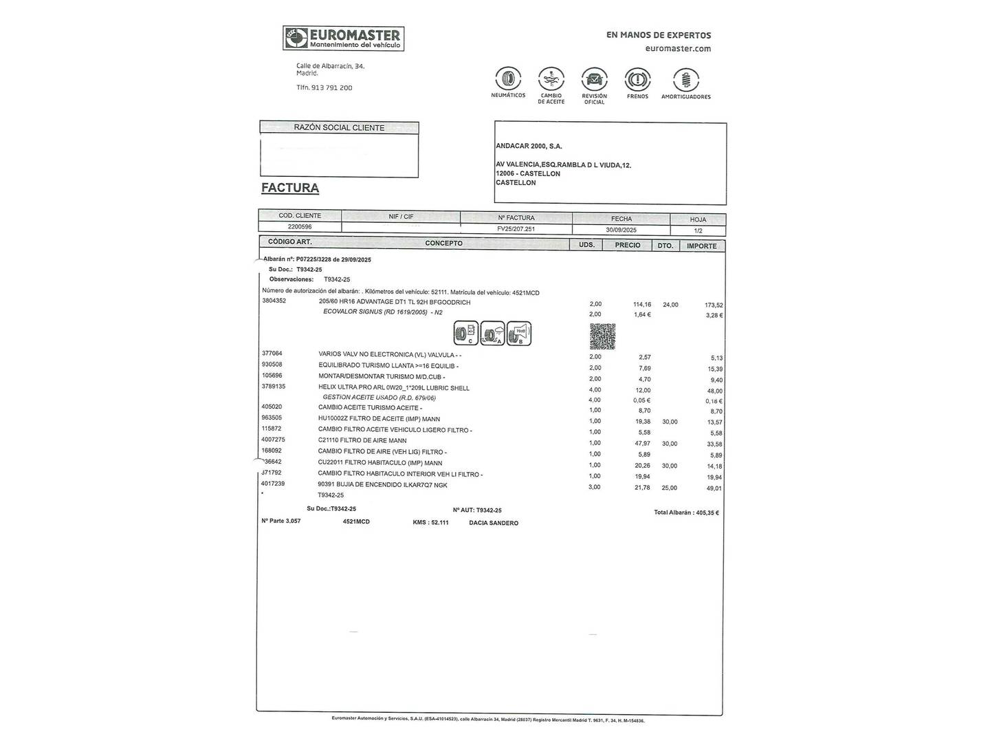 Foto del mantenimiento del Dacia Sandero Dacia Sandero Comfort TCe (91 CV)