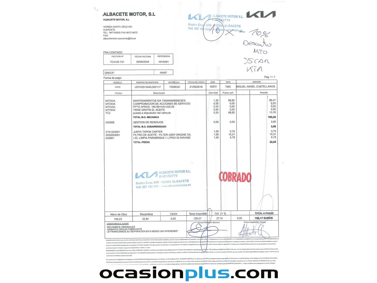 Foto del mantenimiento del KIA Ceed KIA Ceed 1.4 CVVT Drive (100 CV)