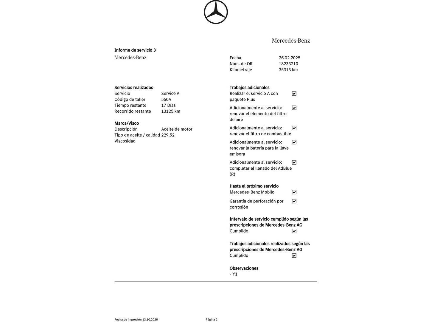Foto del mantenimiento del Mercedes GLA Mercedes GLA 200 D (150 CV) Pack AMG