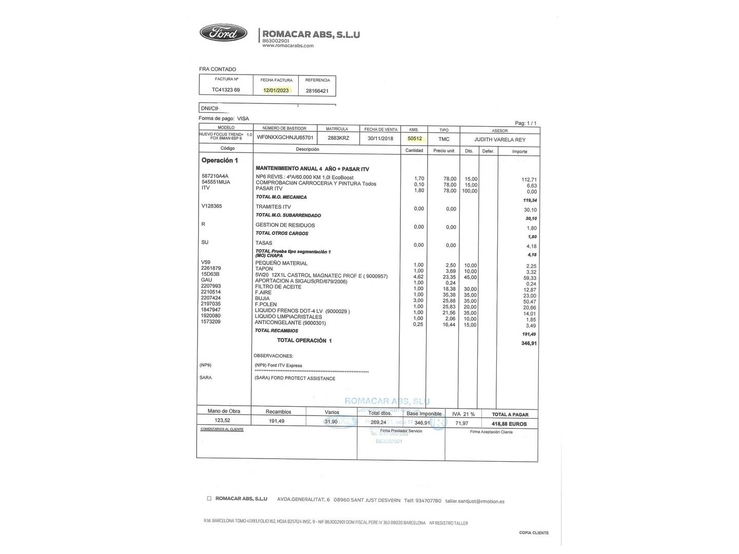 Foto del mantenimiento del Ford Focus Ford Focus 1.0 Ecoboost Trend+ (125 CV)