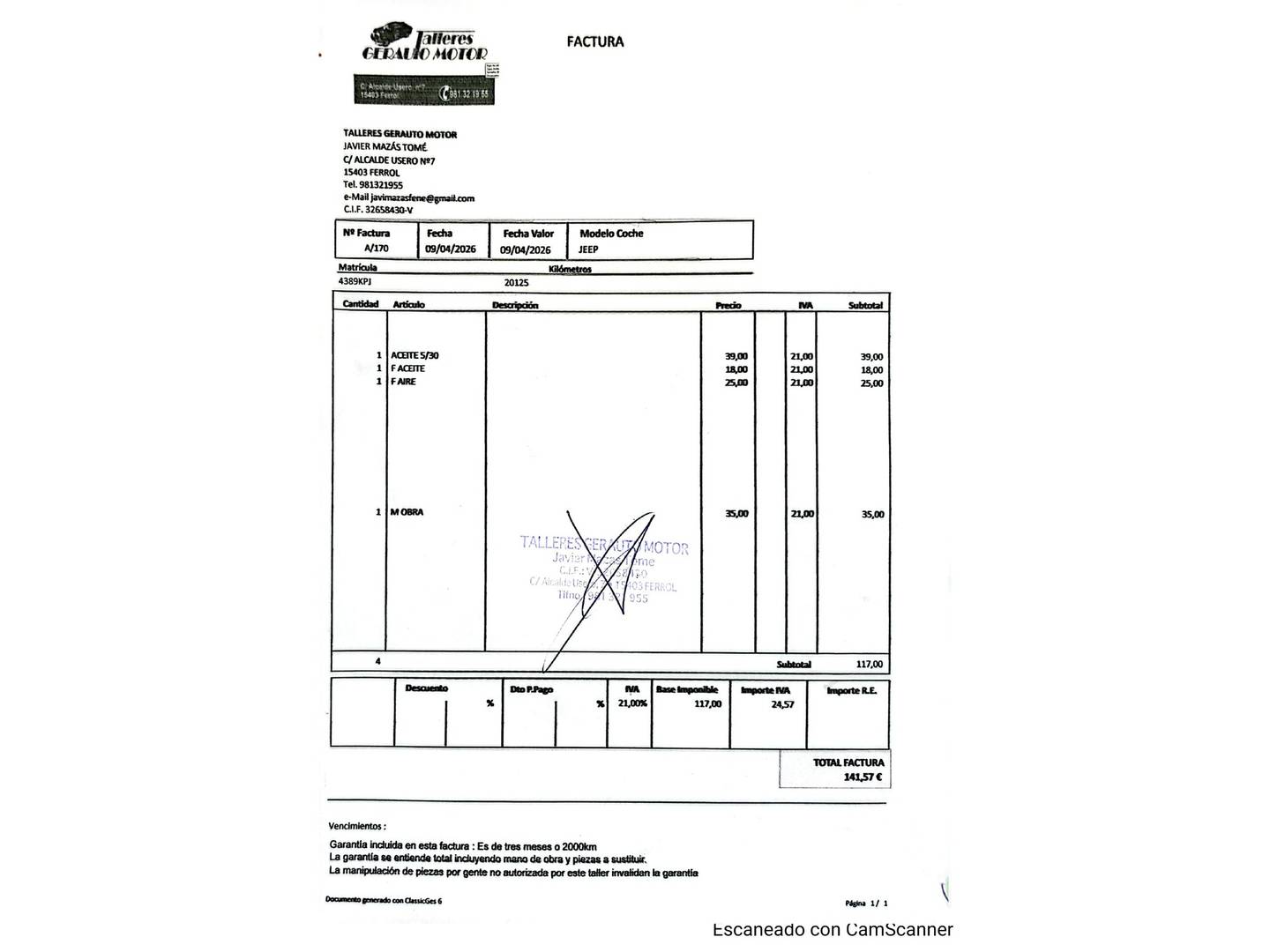 Foto del mantenimiento del Jeep Renegade Jeep Renegade 1.0G Limited 4x2 (120 CV)