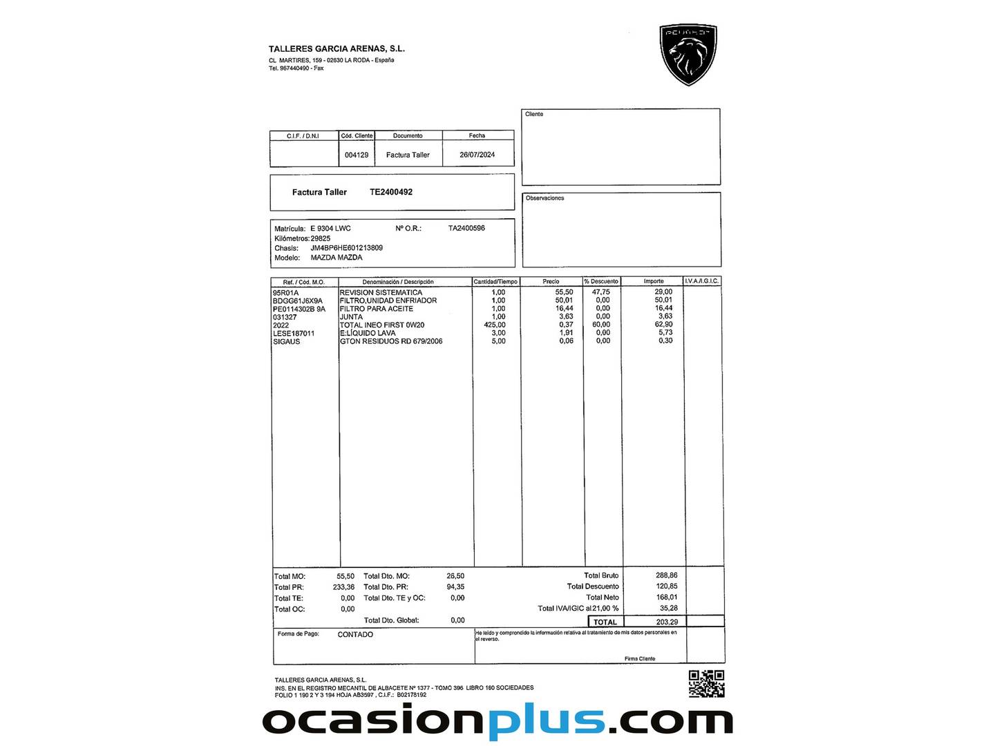 Foto del mantenimiento del Mazda Mazda3 Mazda Mazda 3 2.0 Skyactiv-G Evolution (122 CV)