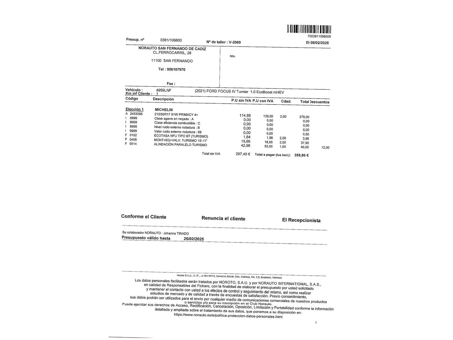 Foto del mantenimiento del Ford Focus Ford Focus 1.0 Ecoboost MHEV ST-Line (125 CV)