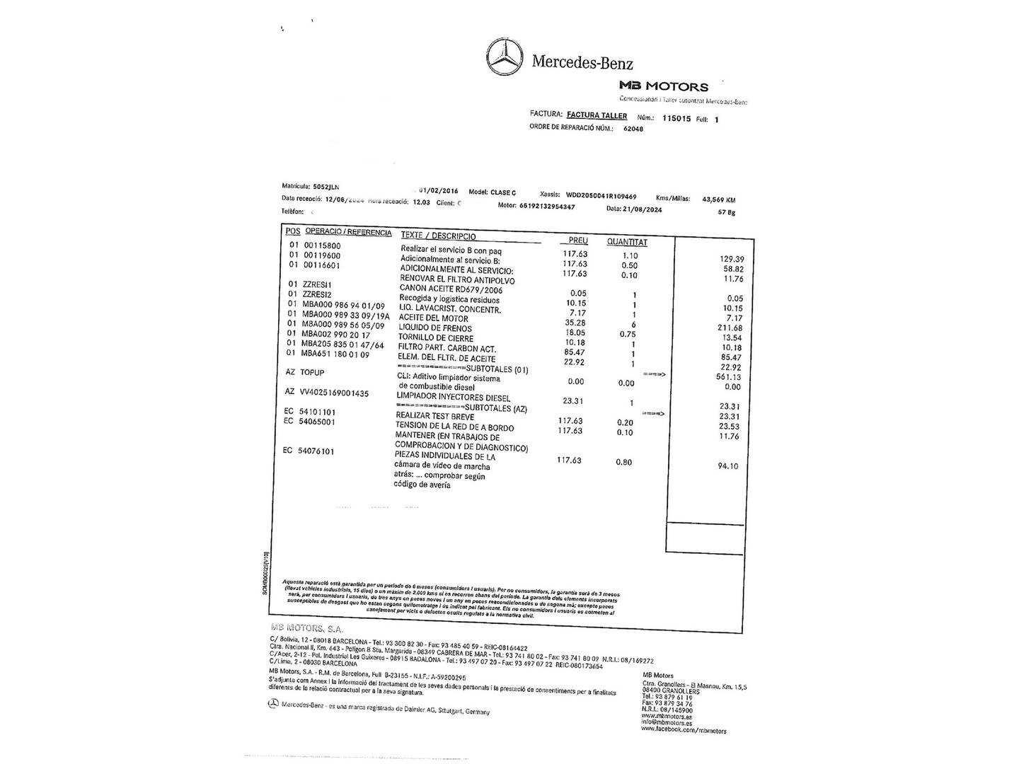 Foto del mantenimiento del Mercedes Clase C Mercedes Clase C 220 d (170 CV) Pack AMG