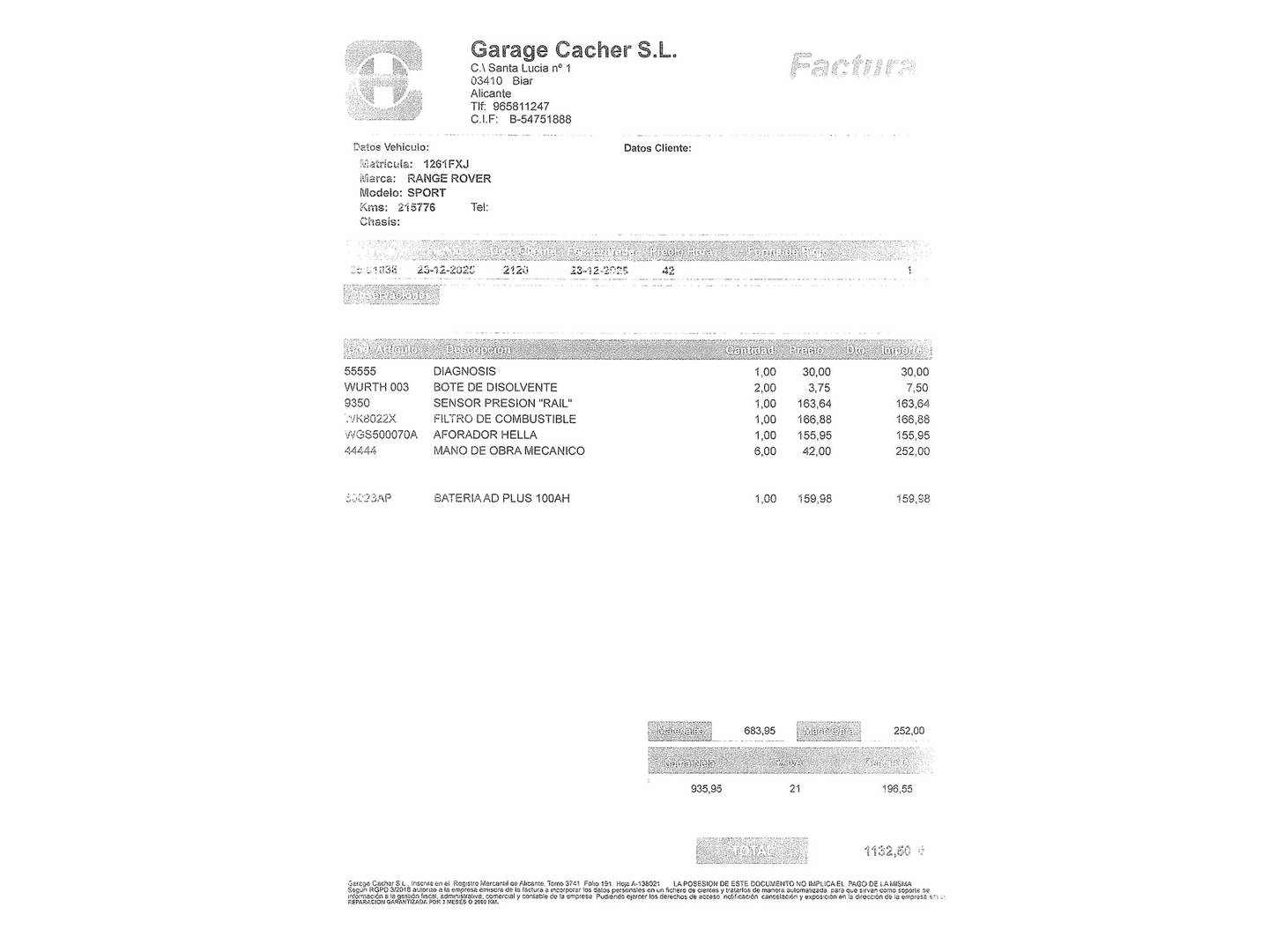 Foto del mantenimiento del Land Rover Range Rover Sport Land Rover Range Rover Sport 3.6 TD V8 SE (272 CV)